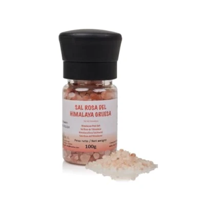 Afbeelding van FRISAFRAN roze himalaya zout groot 100 g korrelzout 100% natuurlijk en ongeraffineerd hoog mineraalgehalte oorsprong uit Pakistan roos geen