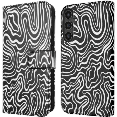 Afbeelding van iMoshion Hoesje Geschikt voor Samsung Galaxy S23 FE Met Pasjeshouder Design Bookcase smartphone Meerkleurig / Black And White
