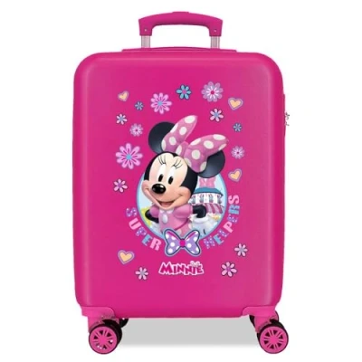 Afbeelding van Joumma Disney Minnie Helpers handbagage voor kinderen, gemaakt van ABS, een duurzaam materiaal, vier dubbele wielen met multidirectionele rotatie, zijdelingse cijfersluiting, Roze, Koffer