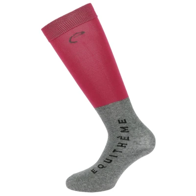 Image de EQUITHÈME Chaussettes d&#039;Équitation Compet Bordeaux Gris Clair 36 41