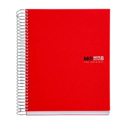 Afbeelding van Miquelrius The Original Notitieboek met 8 gekleurde strepen, omslag van ondoorzichtig polypropyleen, A5 formaat (148 x 210 mm), 2 gaten, 200 vellen 70 g/m², 5 mm geruit, kleur rood