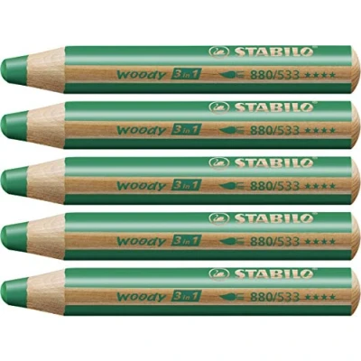 Image de STABILO Lot de 5 crayon aux talents multiples woody 3 in 1, rond, Vert