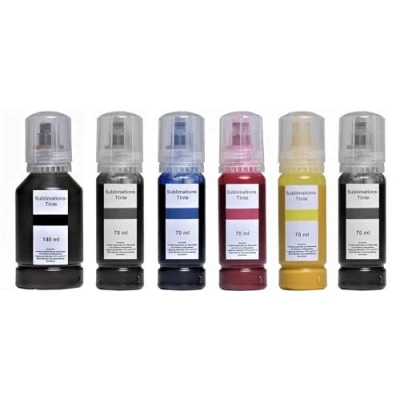 Afbeelding van 490 ml SUBLIMATION inkt compatibel met Epson EcoTank 114 voor ET 8500, 8550 140 zwart + 70 fotozwart, cyaan, magenta, geel, grijs