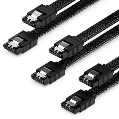 Afbeelding van deleyCON Set van 3 kabels 30 cm SATA nylon datakabels 6 Gbit/s III seriële aansluitkabels ATA voor moederbord en HDD SSD 2 L connectoren S recht zwart