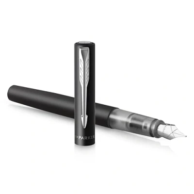 Image de Parker stylo Plume Vector XL Laque noire métallisée sur laiton moyenne avec recharge d’encre bleue Coffret cadeau