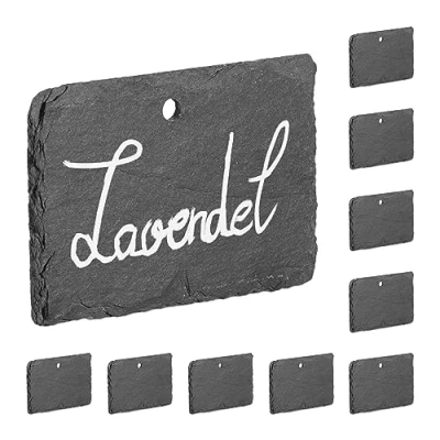 Afbeelding van Relaxdays plantenlabels set van 10 moestuin bordjes leisteen plantenetiket antraciet