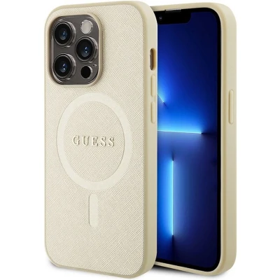 Afbeelding van Guess Saffiano Back Cover (MagSafe Compatible) Geschikt voor Apple iPhone 15 Pro Max (6.7&quot;) Goud