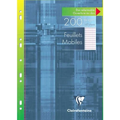 Image de Clairefontaine 17522C Un Étui de Feuillets Mobiles Perforés A4 21x29,7 cm 200 Pages Petits Carreaux avec Marge Papier Blanc 90 g Réutilisable