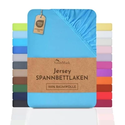 Afbeelding van NatureMark hoeslaken van 100% jersey, Oeko Tex Standard 100 gecertificeerd, katoen, wit, 180 x 200, 200 cm