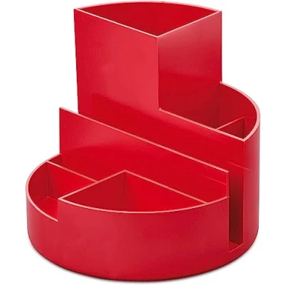 Afbeelding van MAUL bureauorganizer pennenbak Roundbox Ø14x12.5cm, 7 vaks, 85% gerecycled kunststof rood bureaustandaard