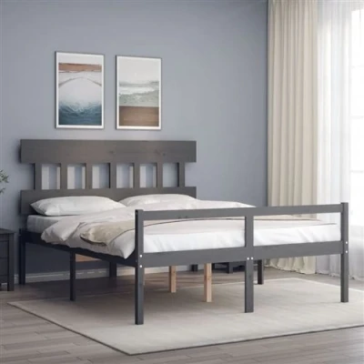 Afbeelding van Bedframe Met Hoofdbord Massief Hout Zwart 140X190 cm 150 x 200 / Grijs Hoog