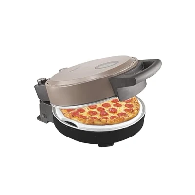 Afbeelding van Bestron Turbo pizzaoven voor pizza&#039;s in 5 10 minuten, elektrische met echte maximumtemperatuur van 320C, inclusief pizzasteen en 2 grote houten spatels, Satin Collection, kleur: Beige