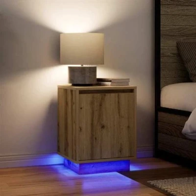 Image de vidaXL Armoires de chevet lumières LED 2pcs chêne artisanal 38x34x50cm861282