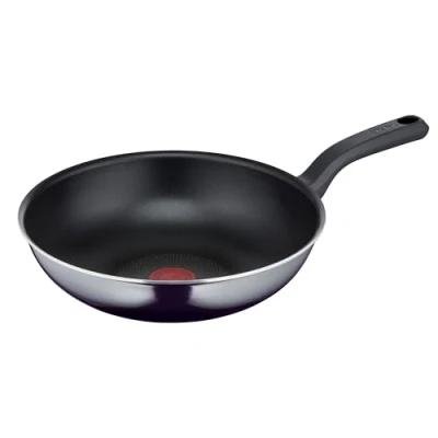 Afbeelding van Tefal D52619 Resist Wok 28 cm titanium anti aanbaklaag temperatuurweergave eenvoudige reiniging Flame Protect technologie zwart