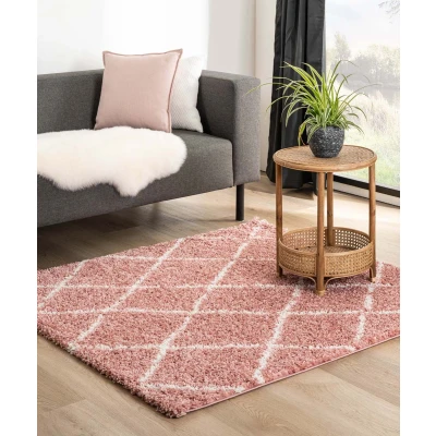 Afbeelding van Vierkant Hoogpolig Vloerkleed Ruiten Habitat Roze/wit 140x140 Cm