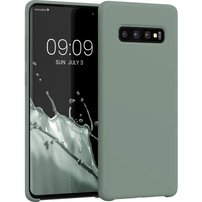 Afbeelding van kwmobile telefoonhoesje geschikt voor Samsung Galaxy S10 Plus / S10+ Hoesje met siliconen coating Smartphone case in Regenwashed groen
