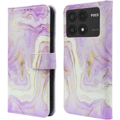 Afbeelding van iMoshion Hoesje Geschikt voor Xiaomi Poco X6 Pro Met Pasjeshouder Design Bookcase smartphone Paars / Purple Marble