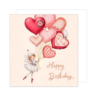 Afbeelding van Edition Seidel GQ323 SW024 Hoogwaardige vierkante verjaardagskaart met envelop voor vriendin, vrouw, kinderen, meisjes, ballonnen fee