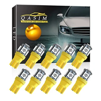 Afbeelding van Qasim 10 x LED T10 W5W lampen 168 194 amber 5050 5 SMD para binnenkoepellichten leeslampen cargo kentekenplaatverlichting DC 12 V