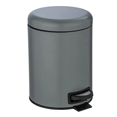 Image de WENKO poubelle à pédale Leman Gris 5 litres de salle bain Petite avec porte sac intégré En acier laqué 21 x 24 28 cm