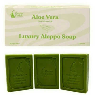 Afbeelding van GREEN FADEL (Luxury) Aleppo Zeep Origineel met Aloë Vera &amp; Tea Tree Olie, 3 Stuks, Olijfolie Laurierolie, Olijfoliezeep, Natuurlijke Zeep, Luxury Soap, voor Gezicht Lichaam