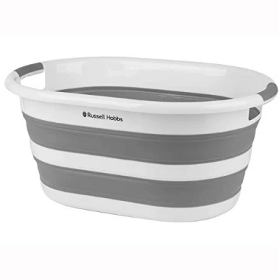 Image de Russell Hobbs LA053879WHTEU panier à linge pliable Grand de 27 l avec poignées en silicone facile saisir, bac pliable, gain place, portable, intérieur/extérieur, camping,