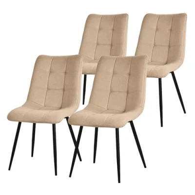 Afbeelding van Eetkamerstoelen set van 4 lichtbruin Keukenstoel met polyester bekleding en stalen poten ML design