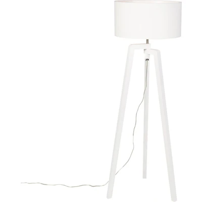 Afbeelding van QAZQA Vloerlamp tripod wit hout met witte kap 50 cm Puros