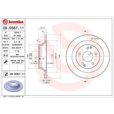 Afbeelding van BREMBO 08.D567.11 Remschijf 284 10 5 volledig Gecoat Met schroeven SSANGYONG: XLV Off Road, Tivoli Road