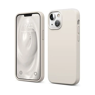 Afbeelding van elago Vloeibare siliconen hoes, compatibel met iPhone 13 Mini (5,4 inch), volledige beschermhoes, schokbestendig, krasbestendig, zachte microvezel voering (Stone)