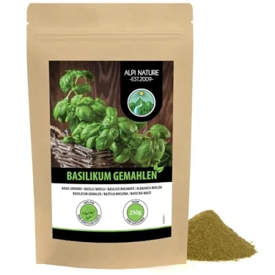 Image de Alpi Nature Basilic Séché 250g, Feuilles de Séchées et Moulues, Assaisonnement Italien