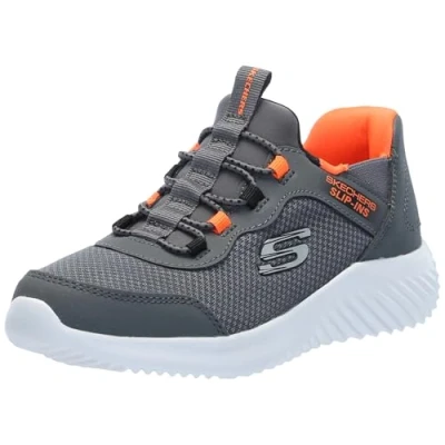 Afbeelding van Skechers Bounder Sneakers laag voor kinderen, Maat: 29, Charcoal/orange/black Imitatieleer/ textiel