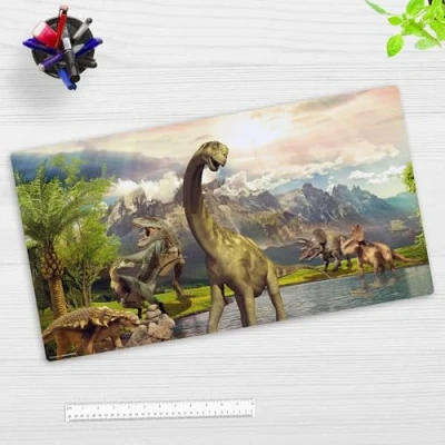 Afbeelding van Bureauonderlegger voor kinderen en volwassenen, dinosaurusmotief, van hoogwaardig, duurzaam vinyl (BPA vrij), 74 x 40 cm, Made in Germany