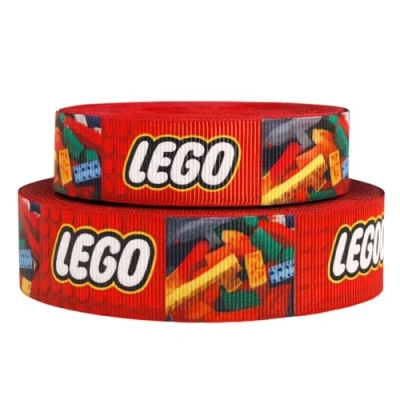 Afbeelding van 2 m x 22 mm breed rood Lego baksteenlint voor gepersonaliseerde verjaardagstaartdecoratie, decoratie idee geschenken, strikken of verpakkingszakken, dozen, kaarten, knutselen