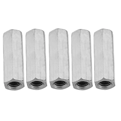 Afbeelding van Set van 5 lange zeskantmoeren voor schacht verzinkt koolstofstaal, verbindingsdop, scharniermoer M12 (M12 x 50, 15 mm)