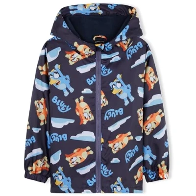 Afbeelding van Bluey waterdichte meisjesjas met capuchon, 3D oren en fleecevoering, jas voor kinderen, Blauw/Navy