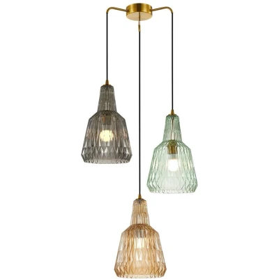 Afbeelding van Lindby hanglamp 3lichts Glas, metaal E27 rookgrijs, amber, groen