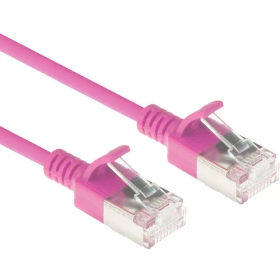 Afbeelding van ACT Roze 1,5 meter LSZH U/FTP CAT6A datacenter slimline patchkabel snagless met RJ45 connectoren (U/FTP, CAT6a, 1.50 m), Netwerkkabel