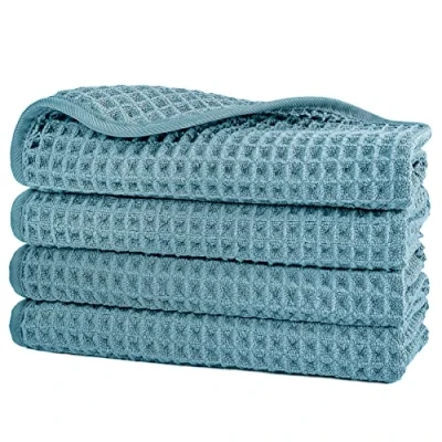 Afbeelding van POLYTE Set van 4 pluisvrije microvezeldoeken voor het gezicht, 33 x cm, groen, wafelweefsel