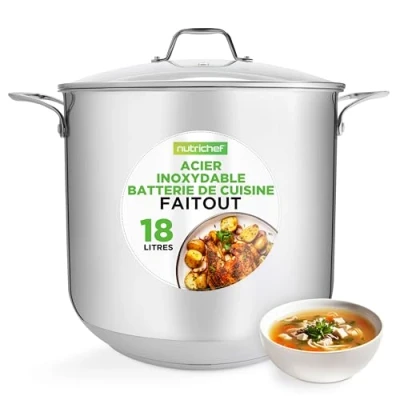 Afbeelding van NutriChef Roestvrijstalen kookgerei Stockpot Heavy Duty inductie, soep pan met deksel, 19 kwart