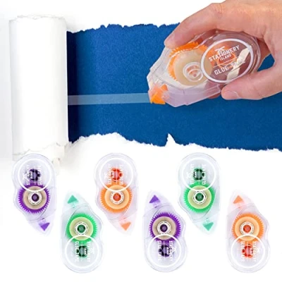Afbeelding van Stationery Island Lijmroller 6Pack 10m x 8mm Masking Tape. Mini Pocket Mouse Correctieroller Dubbelzijdige Kleefstippen Stick Roller Lijmtape Voor Knutselen, Kaarten Maken,Fotoalbums