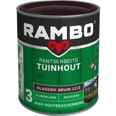 Afbeelding van Rambo Pantserbeits Tuinhout Dekkend Zijdeglans Klassiekbruin 1113 0,75 liter