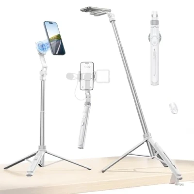 Afbeelding van ULANZI Statief voor mobiele telefoon, 145 cm, magnetische selfiestick met afstandsbediening, telefoon 2 in 1 telefoonclip, koude klauwhouders compatibel iPhone