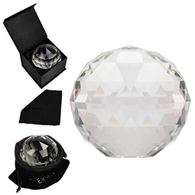 Afbeelding van Belle Vous K9 Gefacetteerde Kristallen Bol 8cm Fotografie Zonnevanger met Velours Buidel, Microvezel Doek &amp; Geschenkdoos Helder Glazen Lens Bal Globe Voor Meditatie Genezing