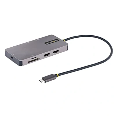 Image de StarTech.com Adaptateur Multiport USB C Vidéo Double HDMI 4K 60Hz Hub A 5 Gbps à 2 Ports 100W PD Pass Through GbE SD/Micro SD Station d&#039;Accueil/Mini Dock Câble 30cm (120B USBC MULTIPORT) d&#039;accueil / Thunderbolt 3 Thunde