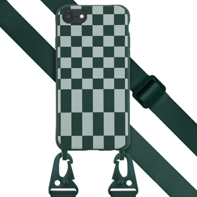 Afbeelding van Selencia hoesje met koord Geschikt voor iPhone SE (2022) / (2020) 8 7 Siliconen design afneembaar Groen Irregular Check Green