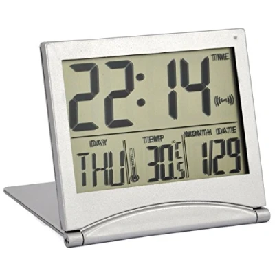Afbeelding van TRIXES Zilveren wekker met digitaal lcd display, temperatuur en wekfunctie