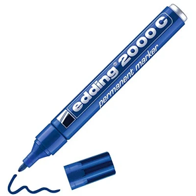 Afbeelding van edding 2000 C permanente marker blauw 1 pen ronde punt 1,5 3 mm sneldrogend water en veegbestendig voor karton, kunststof, hout, metaal universele