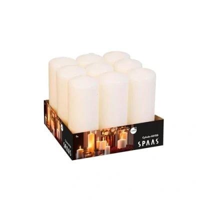 Afbeelding van SPAAS Tray van 9 Cilinderkaarsen 60/150 mm, ± 45 uur, geurloos ivoor