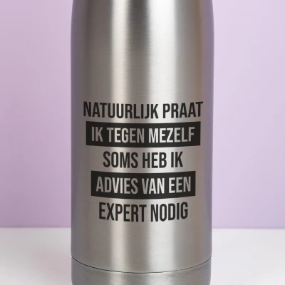 Afbeelding van Thermosfles Natuurlijk Praat Ik Tegen Mezelf Zilver